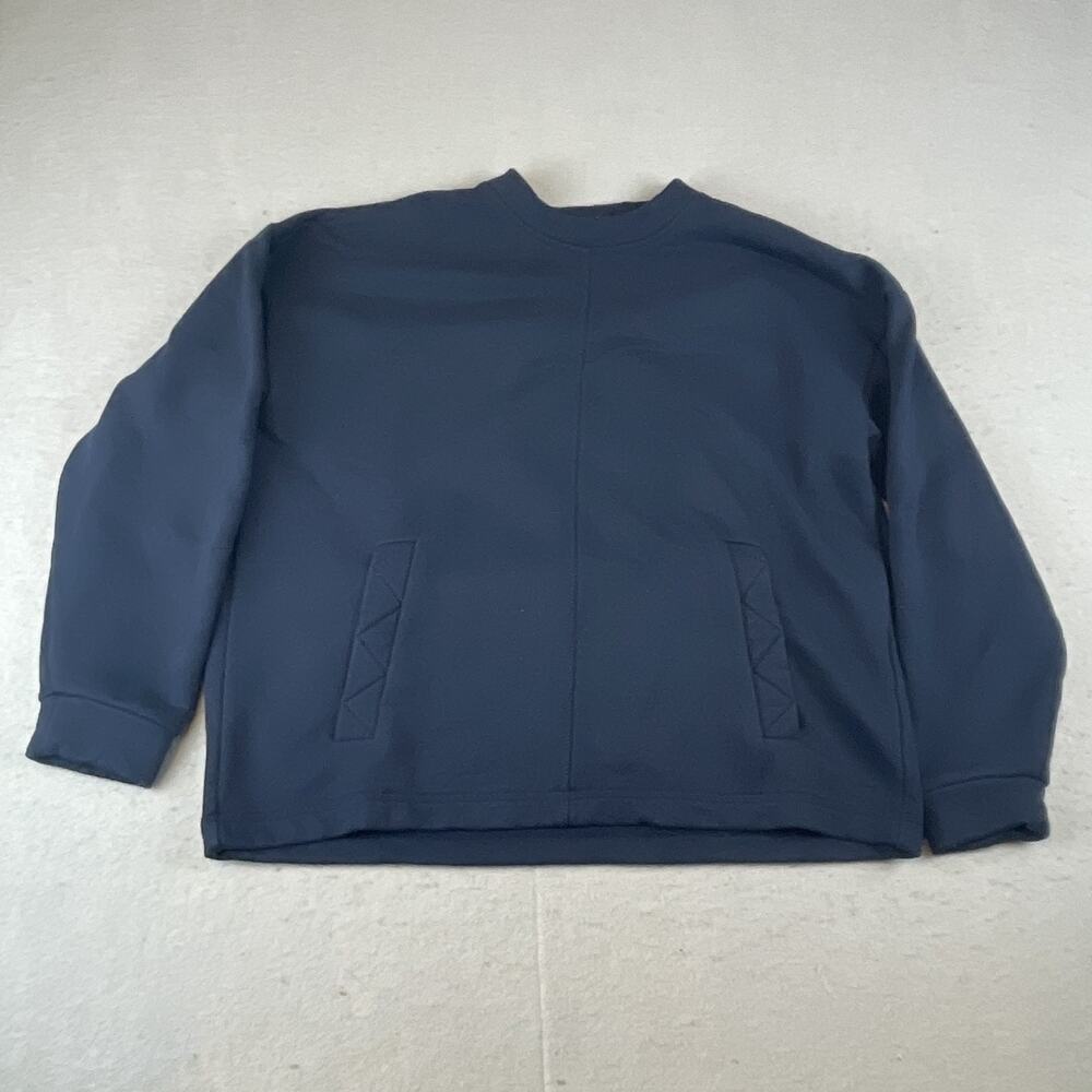 Sweaty Betty Womens Sz M Crewneck Sweatshirt w/ Cinch Back Navy Blue
